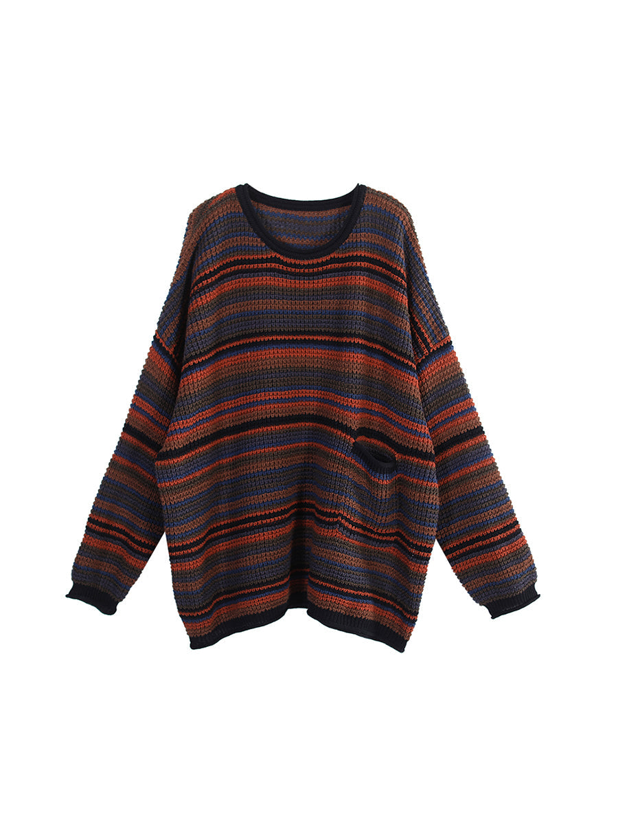 Women Loose Striped Long Sleeve Sweater