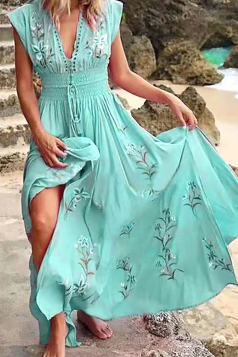 Fashion Solid V Neck Cake Dresses(4 Colors)
