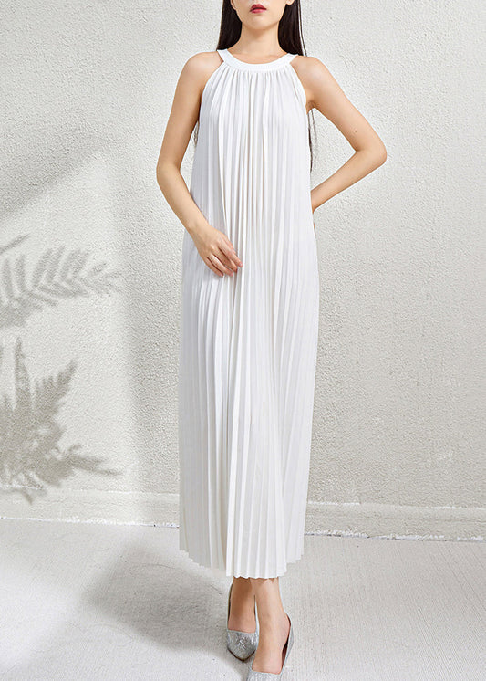 Organic Green Halter Wrinkled Pockets Long Dress Sleeveless