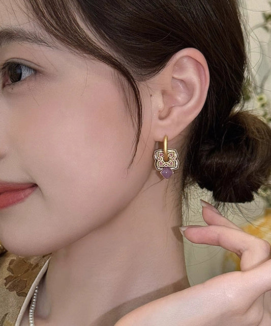 2026 New Purple Copper Alloy Enamel Hoop Earrings
