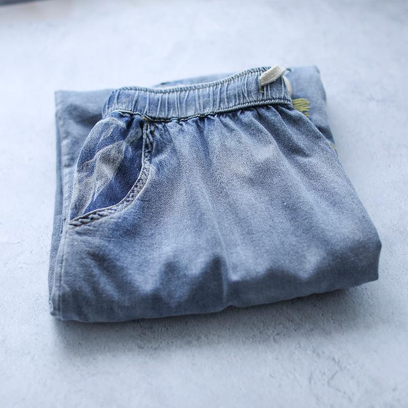 Retro Jeans Embroidered Cropped Wide-Leg Pants