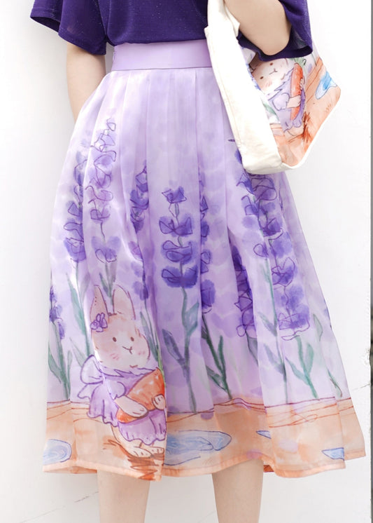 French Purple High Waist Tulle A Line Skirts Summer