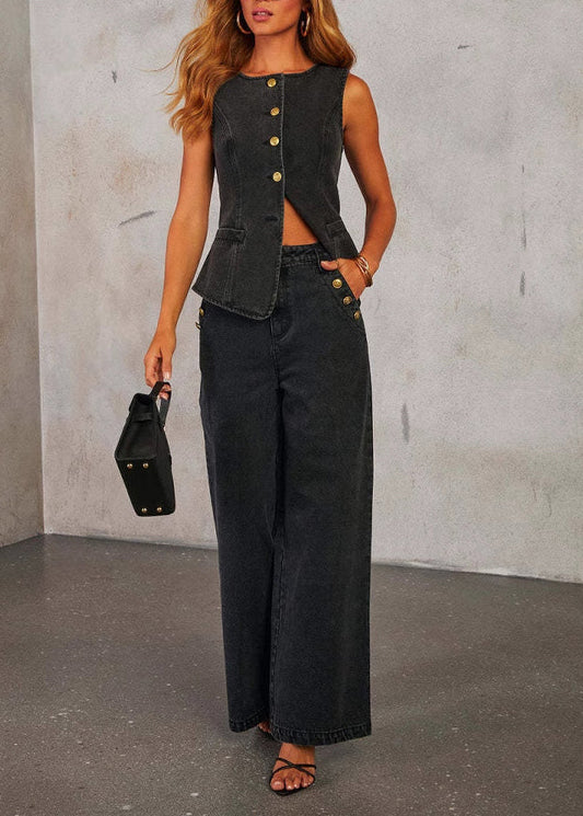 Chic Blue Vest And Pants Denim Two-Piece Set Summer