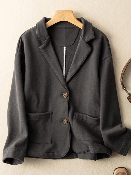 Classic Loose Versatile Suit Coat In Solid Color With Pockets