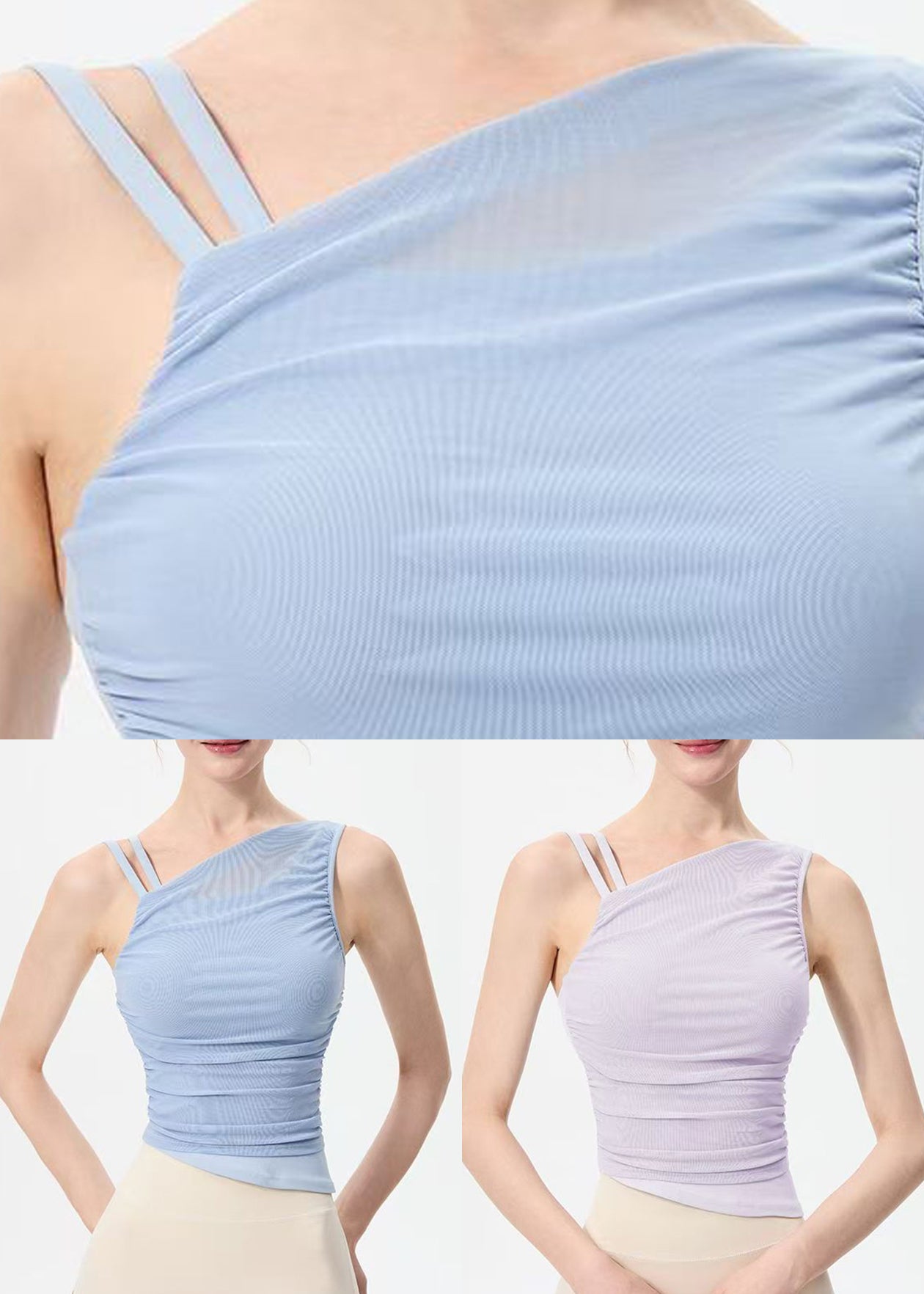 Light Purple Oblique Shoulder Yoga Tops
