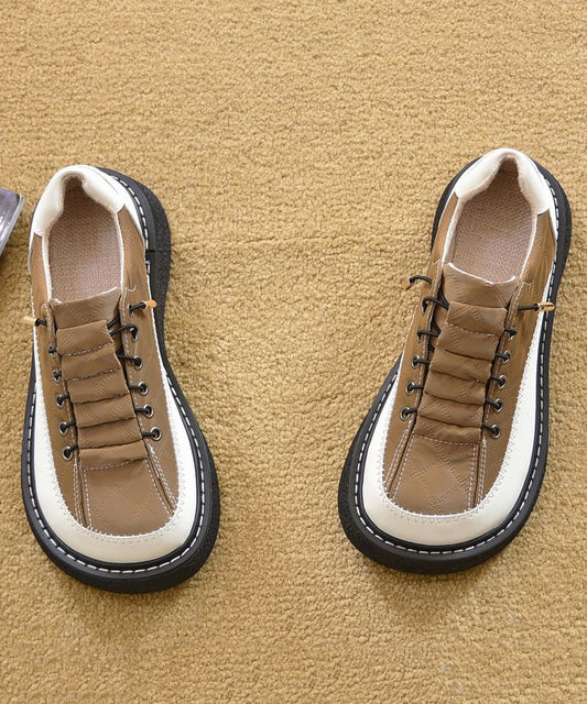 Beige Faux Leather Splicing Comfortable Loafers For Women