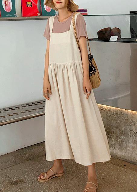 2021 Style Spaghetti Strap Cinched linen cotton clothes For Women Sewing black Dress