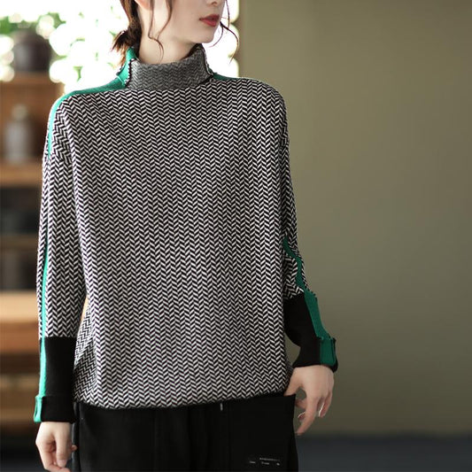 Winter Retro Turtleneck Patchwork Knitted Sweater