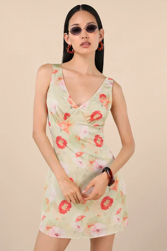 Jaziel Ivory Floral Sleeveless Mini Dress