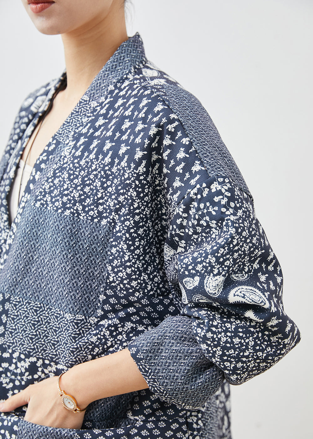 Vintage Navy Oversized Print Linen Coat Spring