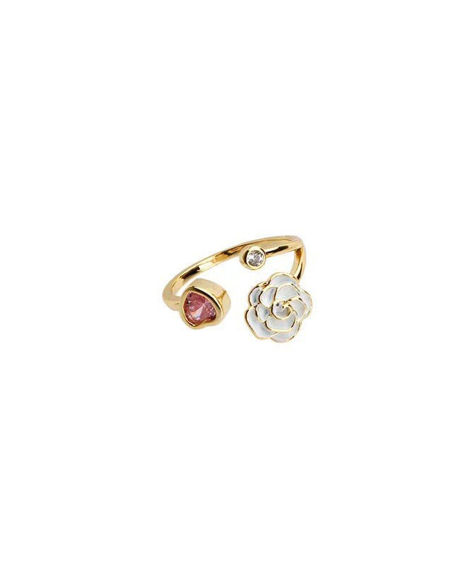 Camellia Heart Ring Womens Design Open Adjustable Finger Two-Piece Set