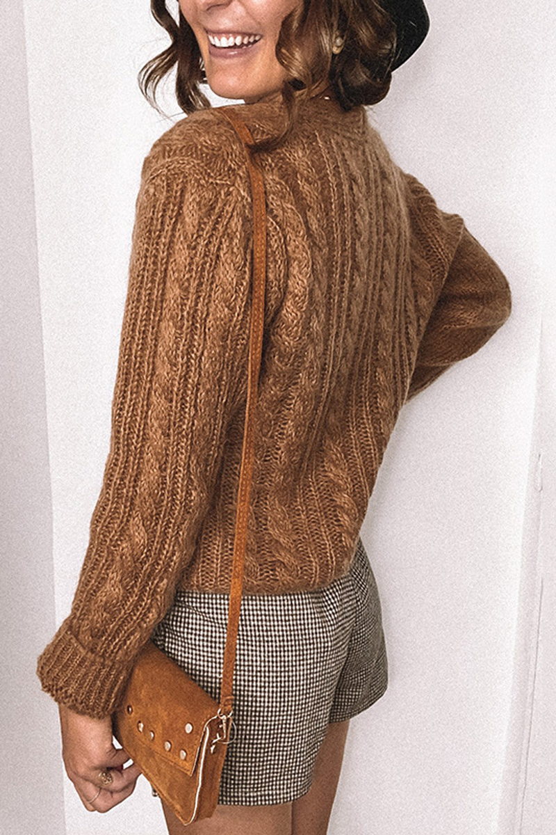 Solid V-Neck Cardigan Knitted Sweater