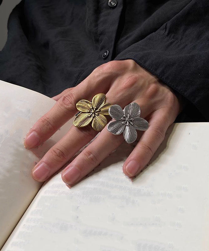 Vintage Metal Floral Open Rings Two-Piece Set