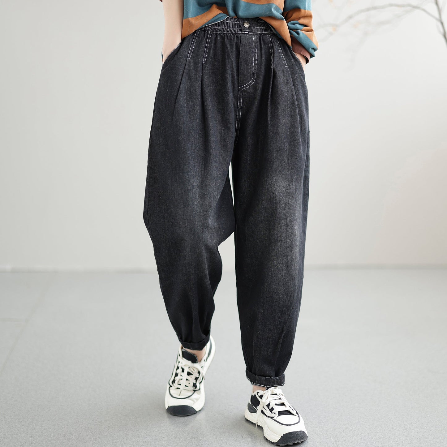 Summer Autumn Solid Loose Cotton Harem Jeans