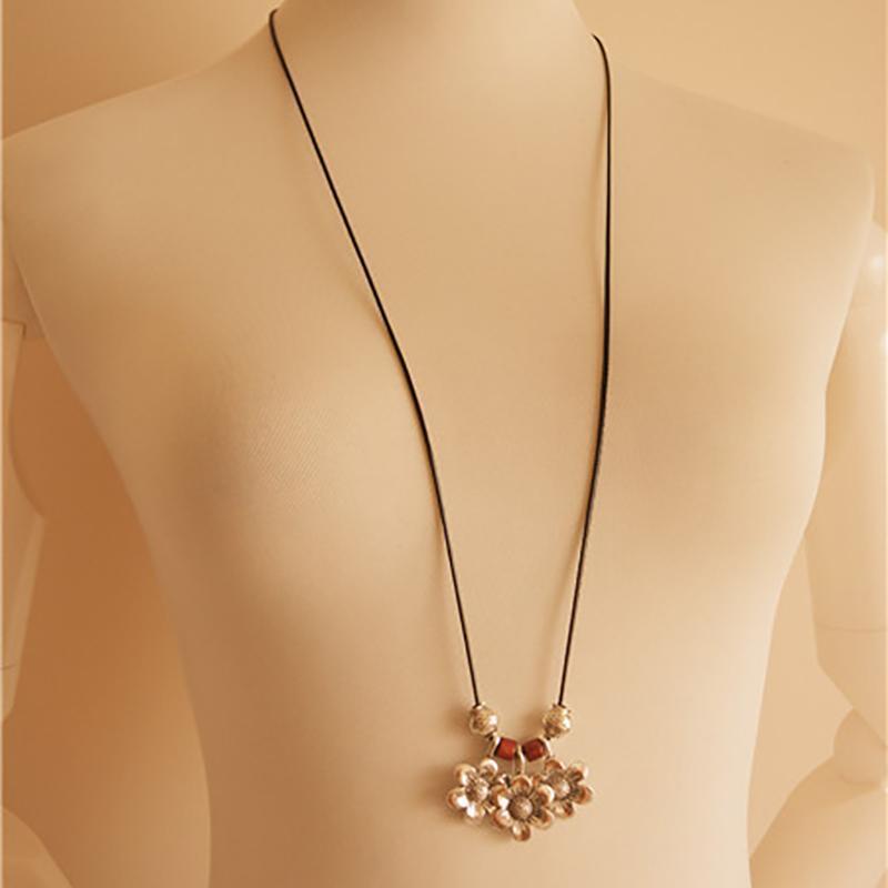 Vintage Wood Beads Indie FolkAlloy Necklace