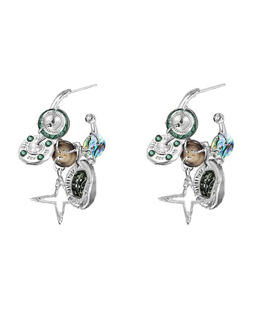 Original Design Coffee Metal Star Button Hoop Earrings