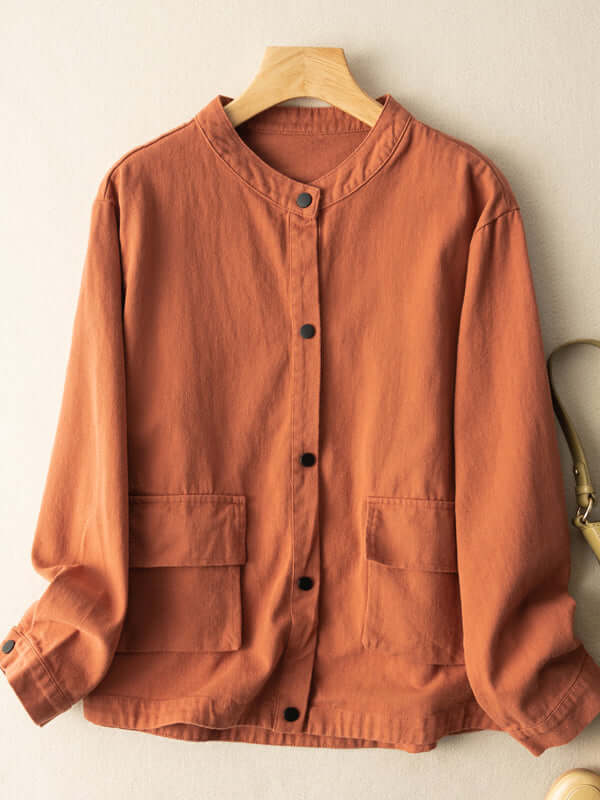 Women's Natural Fabric Single-breasted Minimalist Style Coat With Pockets