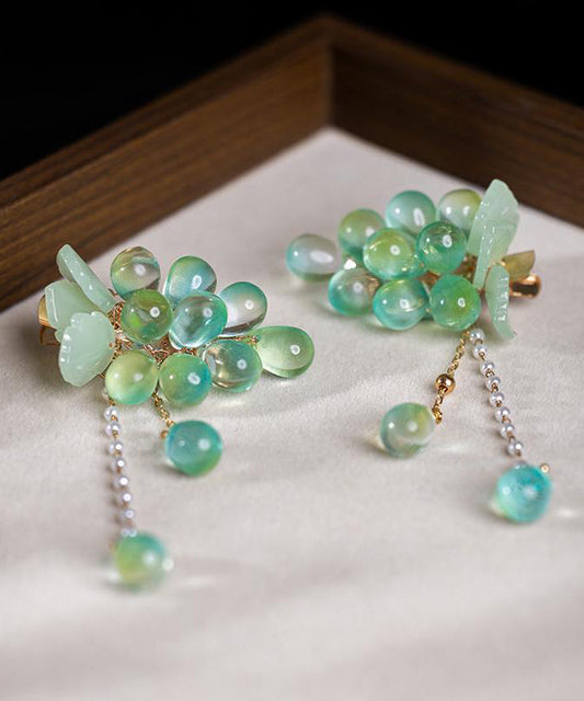 Art Cyan Alloy Pearl Grape Tassel Hairpin