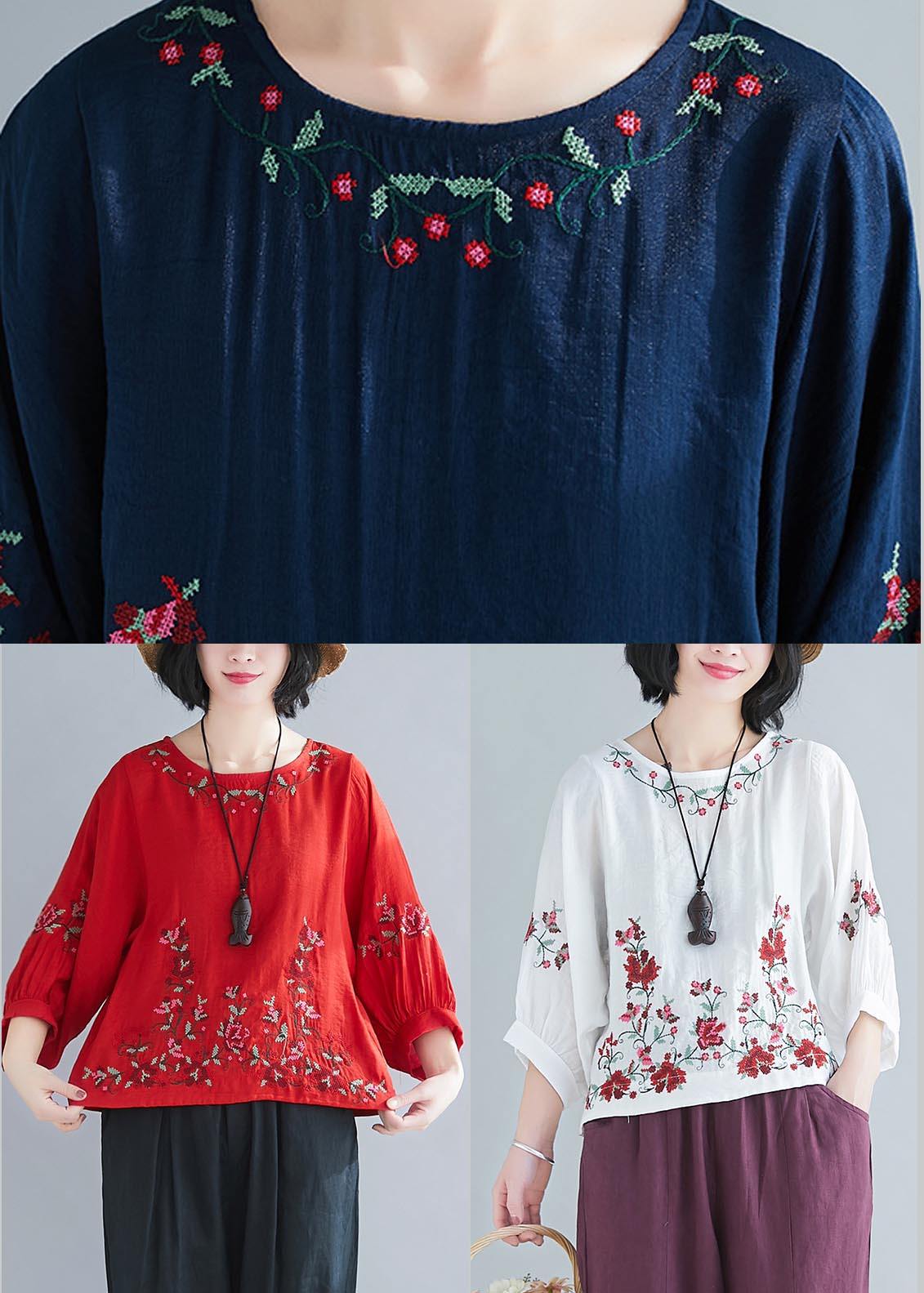 Chic White Embroideried Shirt Summer Cotton Linen