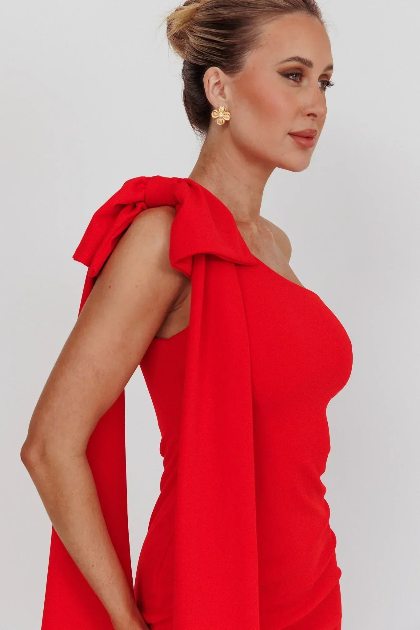 Earned It One Shoulder Bow Mini Dress Red