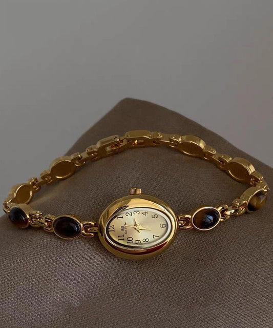 Fine Gold Metal Alloy Tempered Glass Quartz Movement Watches