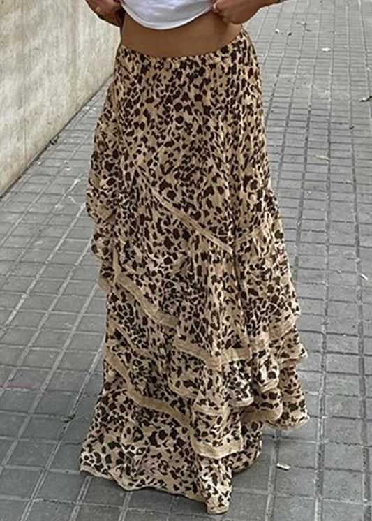 Original Design Leopard Lace Elastic Waist Cotton Skirts Summer