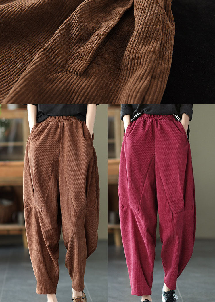 Italian Red Pockets Patchwork Corduroy Pants Trousers