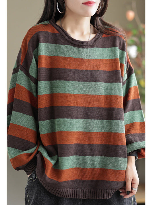 Women Striped Commuter Loose Vintage Sweater