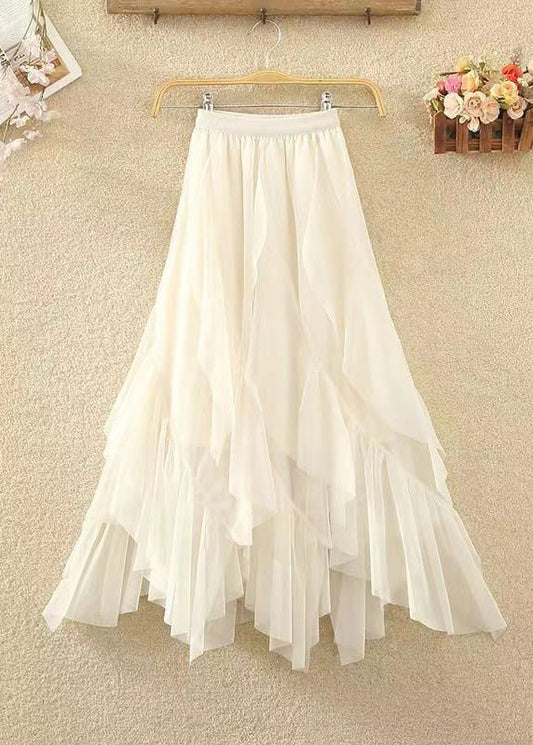Italian Coffee Ruffled Patchwork Asymmetrical Tulle Skirts Spring