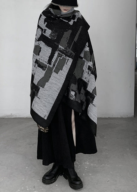 Beautiful Grey Oversized Print Knit Scarf
