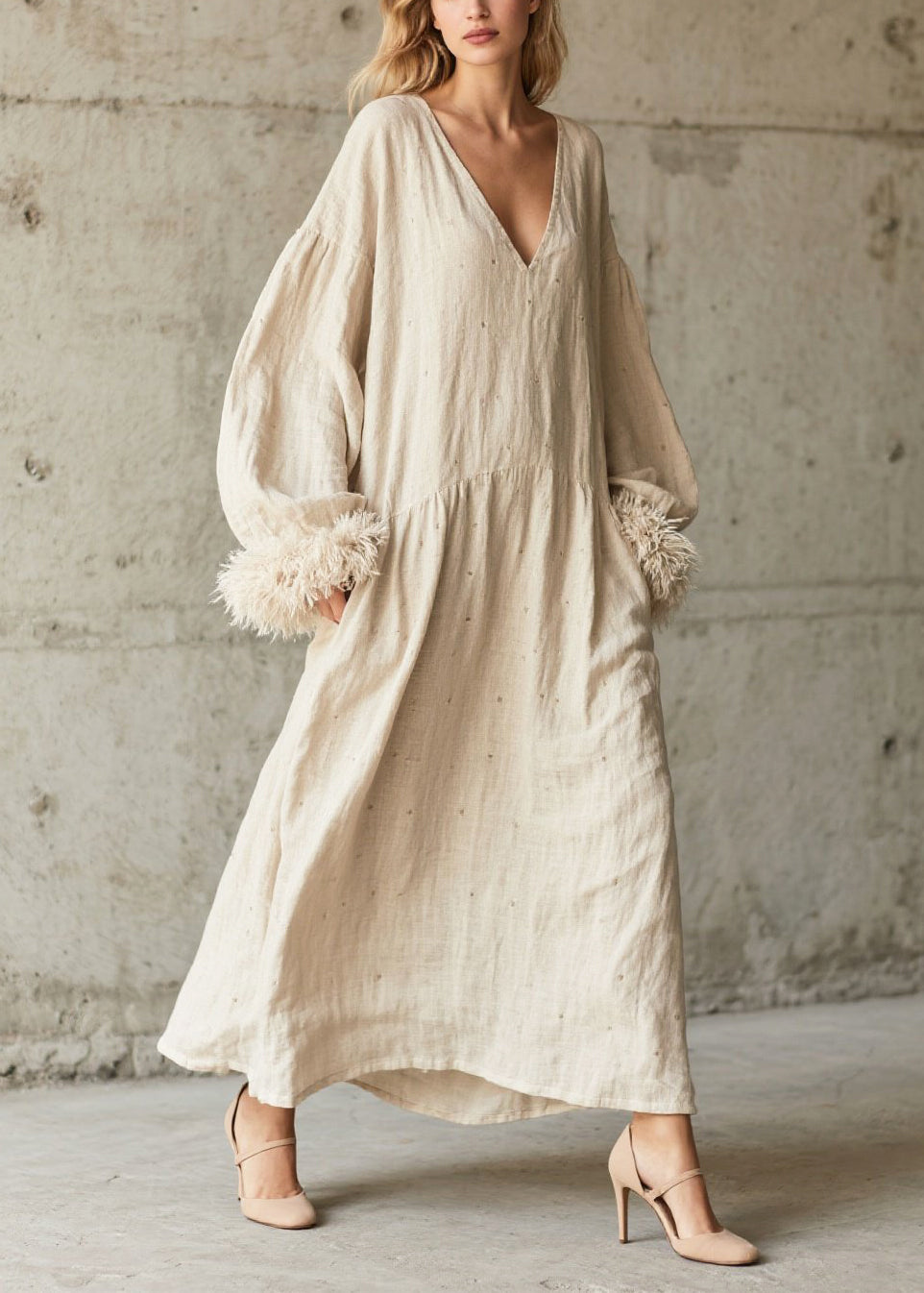 Plus Size White Oversized Patchwork Faux Fur Maxi Dress Fall
