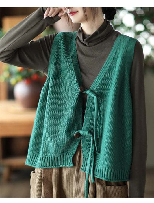Vintage Cotton Knit Sleeveless V-Neck Vest