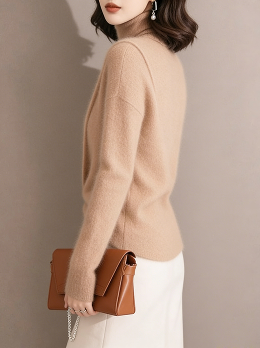 Organic Light Camel Asymmetrical Solid Cotton Knit Sweaters Spring