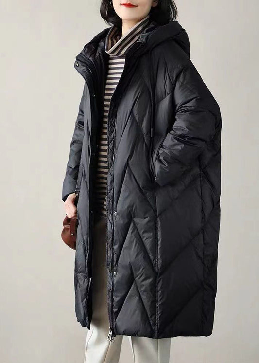 Boutique Coffee Hooded Drawstring Pockets Duck Down Puffer Jacket Winter