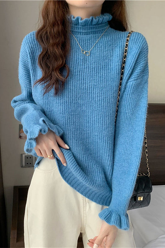 Half Turtleneck fungus Ruffled Sweater