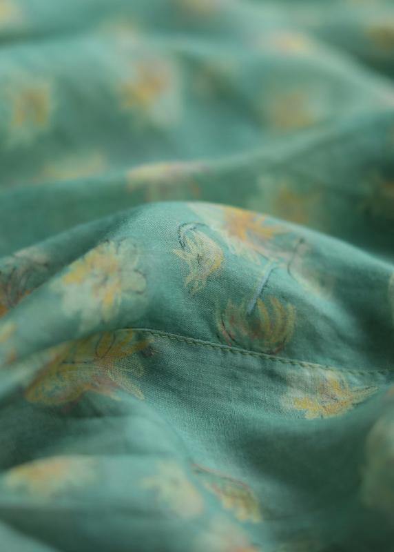 Beautiful green print linen clothes o neck loose summer Dresses