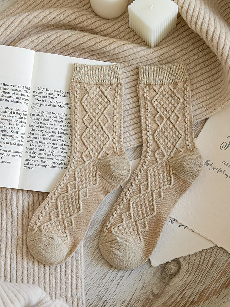 8 Pairs Wool Vintage Solid Women Socks