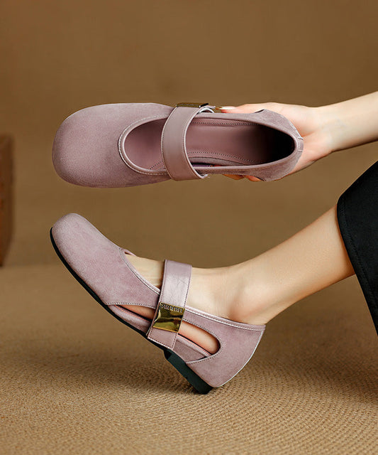 Brown Buckle Strap Splicing Suede Women Wedge Shoes