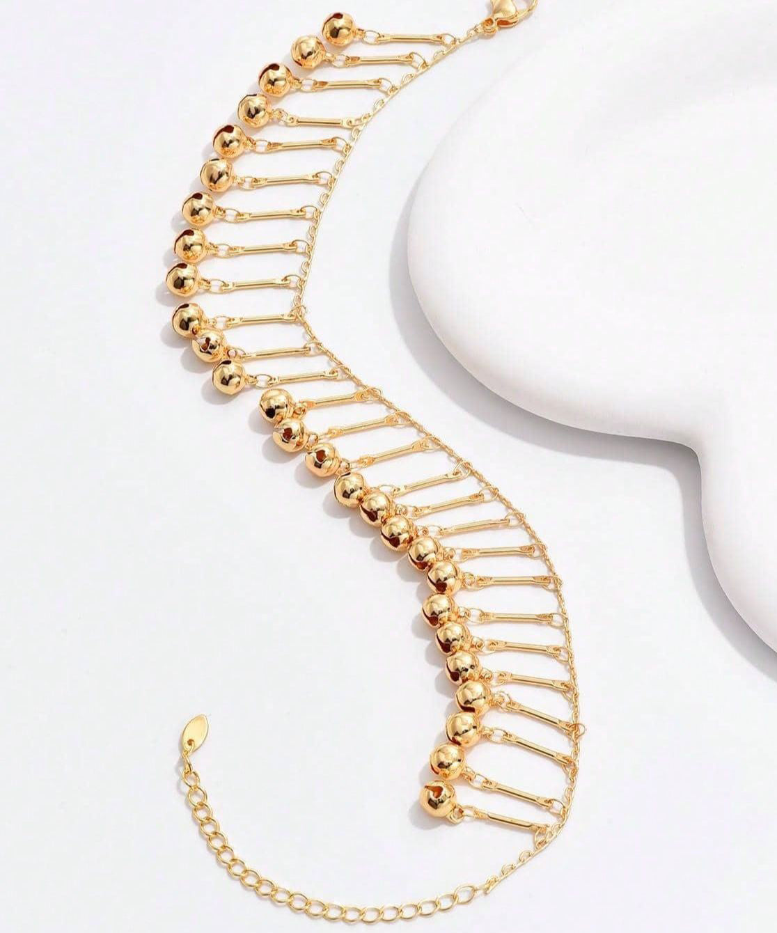 Fashion Gold Alloy Bell Hollow Out Tassel Anklets