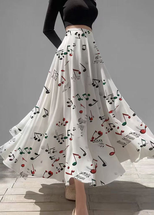 Fashion White Musical Note Print Chiffon Skirts Holiday Summer