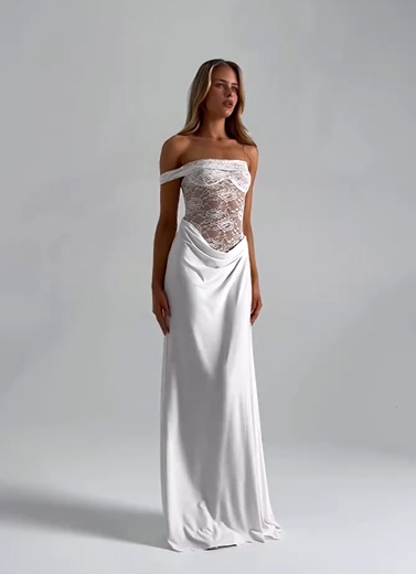 Sexy Lace Stitching Pure Color Dress