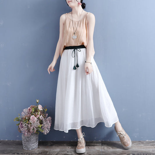 Cozy Tencel Linen Loose A-Line Skirt