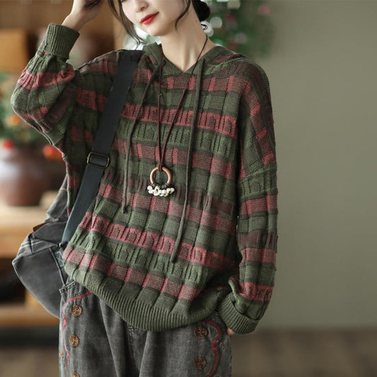 Retro Literary Hooded Knitted Sweater