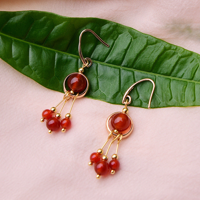 Small Fresh Personality Red Agate Earrings