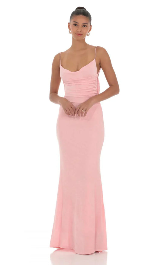 Lace Open Back Maxi Dress In Pink