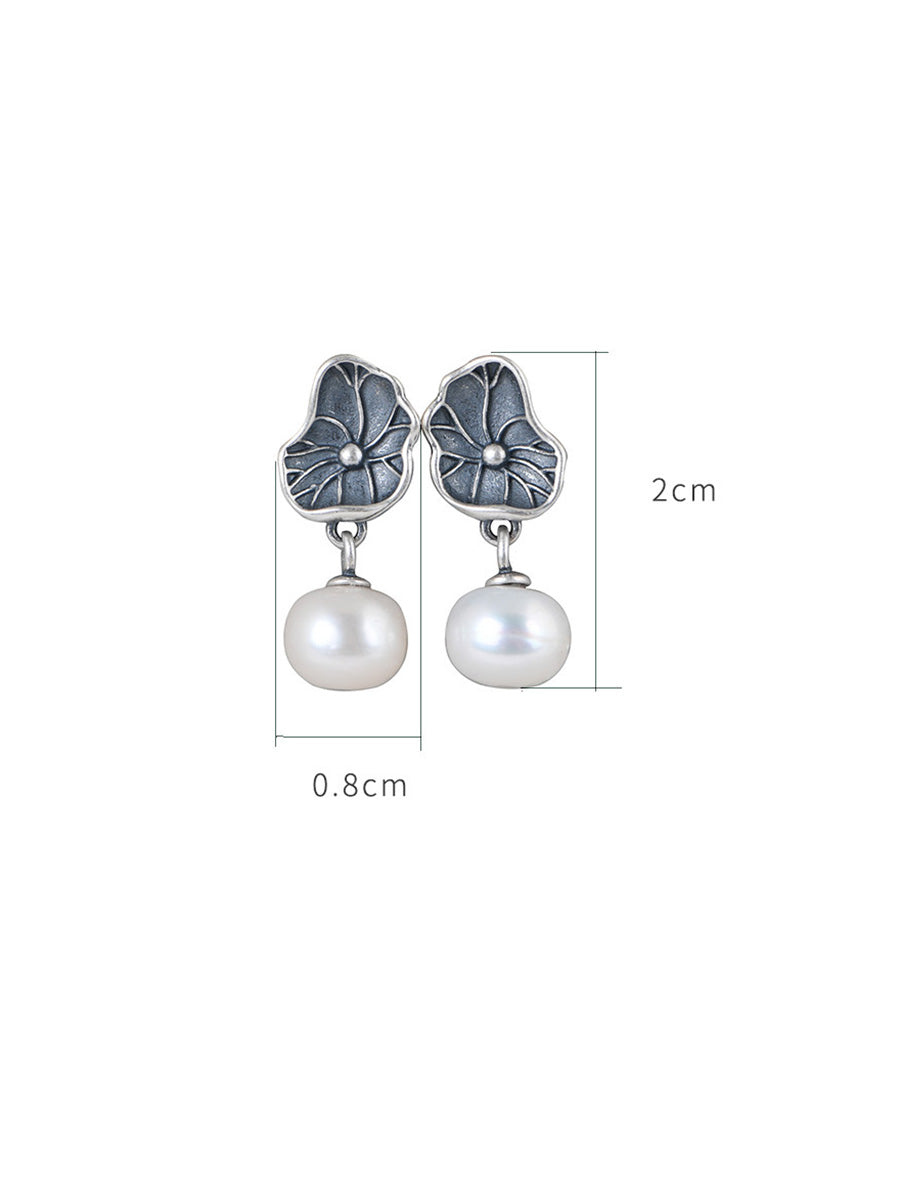 Vintage S925 Silver Women Lotus Leaf Earrings