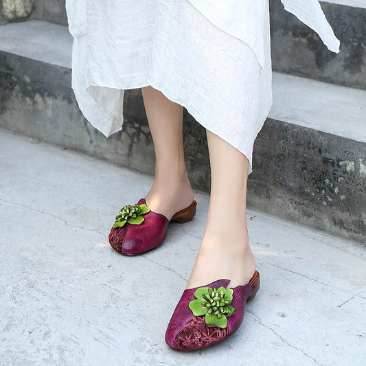 2022 Vintage Floral Plaited Leather Casual Slippers