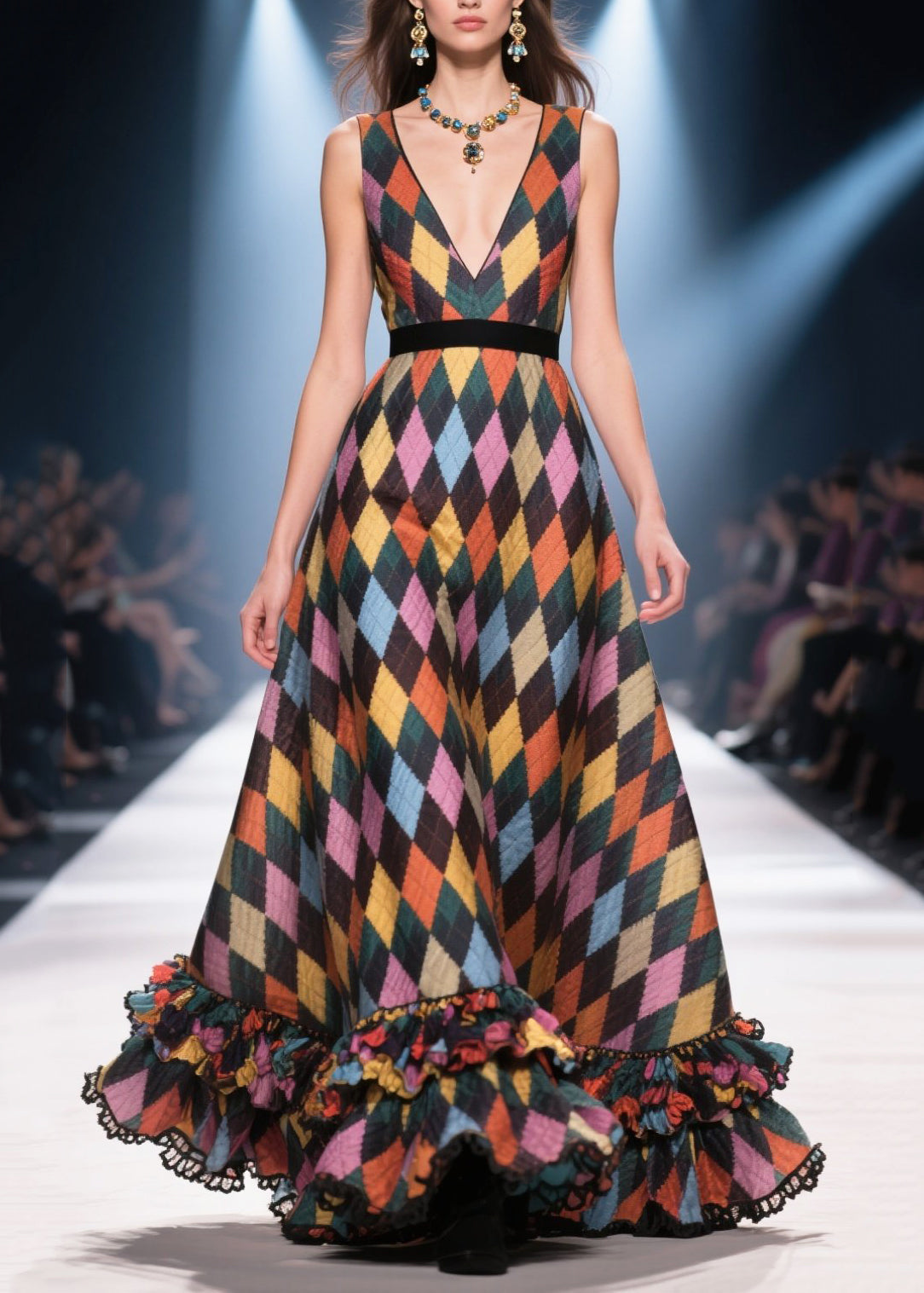 Chic Multicolour Plaid Patchwork Exra Large Hem Vestidos Dress Summer