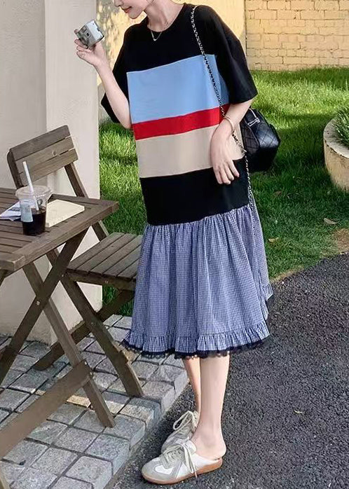 Casual Mixed Color Oversized Patchwork Cotton Long Dress Summer