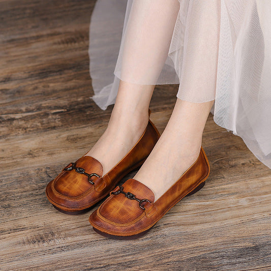 Women Summer Retro Leather Flat Casual Shoes